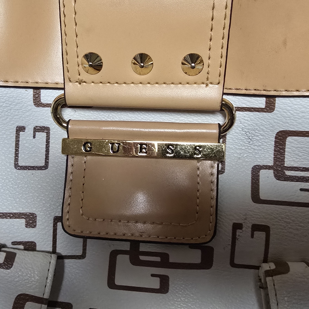 Guess Tan and White Logo Tote - Picture 4 of 9